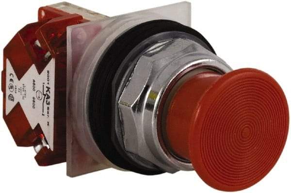 Schneider Electric - 30mm Mount Hole, Extended Straight, Pushbutton Switch with Contact Block - Red Pushbutton, Momentary (MO) - Makers Industrial Supply