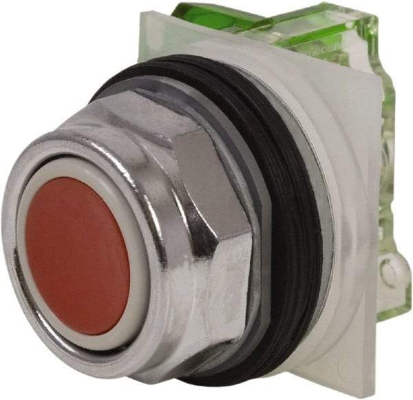 Schneider Electric - 30mm Mount Hole, Extended Straight, Pushbutton Switch with Contact Block - Red Pushbutton, Momentary (MO) - Makers Industrial Supply