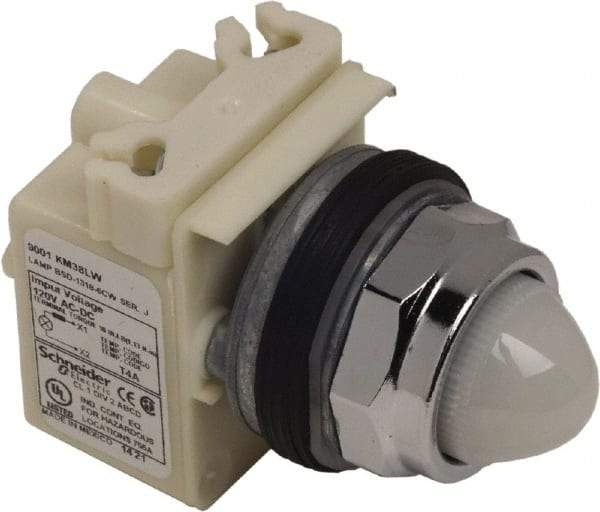 Schneider Electric - 120 V White Lens LED Pilot Light - Round Lens, Screw Clamp Connector - Makers Industrial Supply