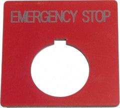 Schneider Electric - Square, Plastic Legend Plate - Emergency Stop - Red Background, Black Letters, 1.2 Inch Hole Diameter, 2-1/2 Inch Square - Makers Industrial Supply