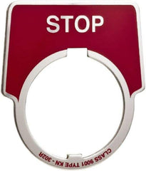 Schneider Electric - Aluminum Legend Plate - Stop - Red Background, 30mm Hole Diameter, 1-3/4 Inch Wide - Makers Industrial Supply