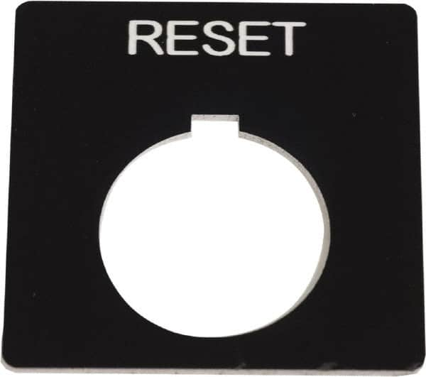 Schneider Electric - Square, Plastic Legend Plate - Reset - Black Background, White Letters, 1.2 Inch Hole Diameter, 2-1/4 Inch Square - Makers Industrial Supply