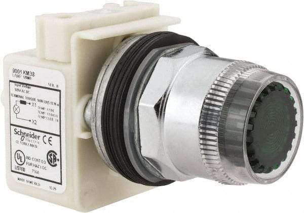 Schneider Electric - 1.18 Inch Mount Hole, Extended Straight, Pushbutton Switch Only - Round, Green Pushbutton, Illuminated, Momentary (MO), Weatherproof, Dust and Oil Resistant - Makers Industrial Supply