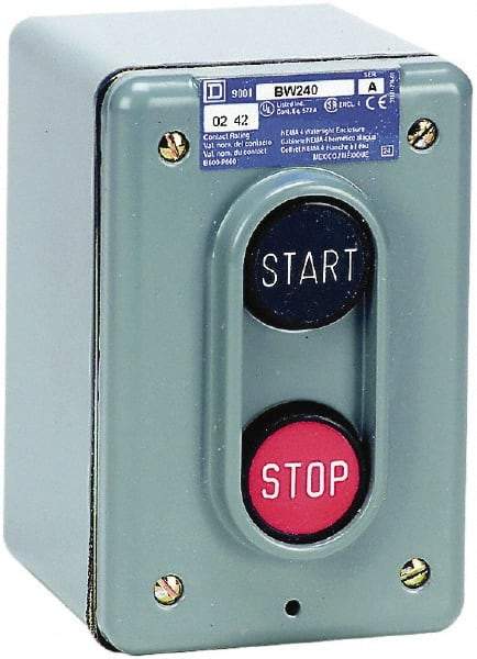 Schneider Electric - 2 Operator, Projecting Pushbutton Control Station - Start, Stop (Legend), Momentary Switch, NO/NC Contact, NEMA 4 - Makers Industrial Supply