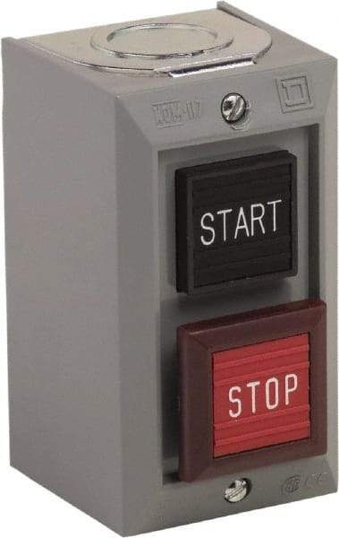 Schneider Electric - 2 Operator, Projecting Pushbutton Control Station - Start, Stop (Legend), Momentary Switch, NO/NC Contact, NEMA 1 - Makers Industrial Supply