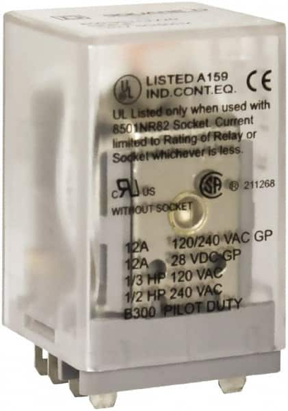 Square D - 1/2 hp at 240 Volt & 1/3 hp at 120 Volt, Square Electromechanical Spade General Purpose Relay - 10 Amp at 240 VAC, DPDT, 240 VAC at 50/60 Hz - Makers Industrial Supply