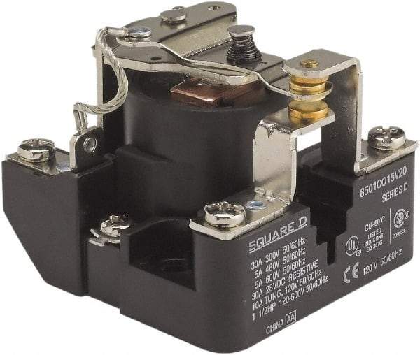 Square D - 1-1/2 hp, 10 VA Power Rating, Electromechanical Screw Clamp General Purpose Relay - 40 at 277 VAC & 5 at 600 V, SPDT, 24 VDC, 63.6mm Wide x 52.4mm High x 63.2mm Deep - Makers Industrial Supply