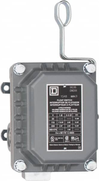 Square D - 4 NEMA Rated, DPST, Float Switch Pressure and Level Switch - 575 VAC, Line-Load-Load-Line Terminal - Makers Industrial Supply