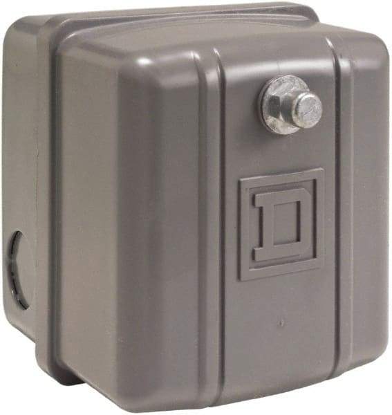 Square D - 1 NEMA Rated, DPST, 145 to 175 psi, Electromechanical, Snap Action Pressure and Level Switch - Adjustable Pressure, 460/575 VAC, 1/4 Inch Connector, Screw Terminal, For Use with Air Compressors, Power Circuits, Water Pumps - Makers Industrial Supply