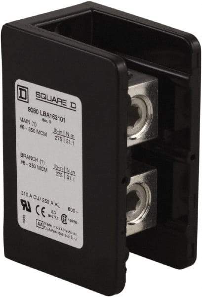 Square D - 1 Pole, 340 (Aluminium), 420 (Copper) Amp, Phenolic Power Distribution Block - 600 VAC, 1 Primary Connection - Makers Industrial Supply