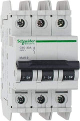 Schneider Electric - 30 Amp, 125 VDC, 240 VAC, 60 VDC, 3 Pole, DIN Rail Mount, Fixed Mount Miniature Circuit Breaker - Thermal Magnetic Trip, Multiple Breaking Capacity Ratings, 73mm Deep x 107mm High x 54mm Wide - Makers Industrial Supply