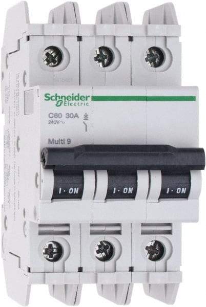 Schneider Electric - 30 Amp, 125 VDC, 240 VAC, 60 VDC, 3 Pole, DIN Rail Mount, Fixed Mount Miniature Circuit Breaker - Thermal Magnetic Trip, Multiple Breaking Capacity Ratings, 73mm Deep x 107mm High x 54mm Wide - Makers Industrial Supply