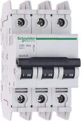 Schneider Electric - 30 Amp, 125 VDC, 240 VAC, 60 VDC, 3 Pole, DIN Rail Mount, Fixed Mount Miniature Circuit Breaker - Thermal Magnetic Trip, Multiple Breaking Capacity Ratings, 73mm Deep x 107mm High x 54mm Wide - Makers Industrial Supply