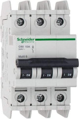 Schneider Electric - 10 Amp, 125 VDC, 240 VAC, 60 VDC, 3 Pole, DIN Rail Mount, Fixed Mount Miniature Circuit Breaker - Thermal Magnetic Trip, Multiple Breaking Capacity Ratings, 73mm Deep x 107mm High x 54mm Wide - Makers Industrial Supply