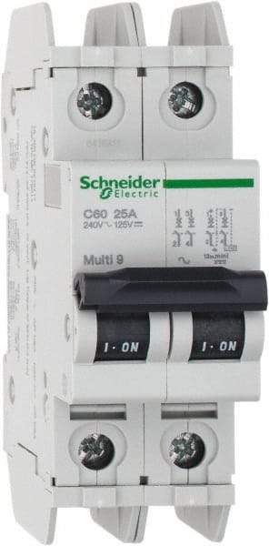 Schneider Electric - 25 Amp, 125 VDC, 240 VAC, 60 VDC, 1 Pole, DIN Rail Mount, Fixed Mount Miniature Circuit Breaker - Thermal Magnetic Trip, Multiple Breaking Capacity Ratings, 73mm Deep x 107mm High x 36mm Wide - Makers Industrial Supply