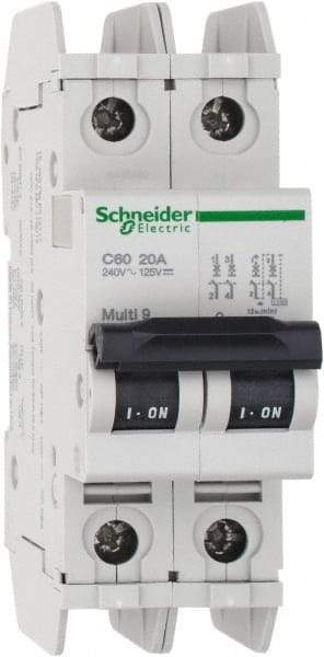 Schneider Electric - 20 Amp, 125 VDC, 240 VAC, 60 VDC, 1 Pole, DIN Rail Mount, Fixed Mount Miniature Circuit Breaker - Thermal Magnetic Trip, Multiple Breaking Capacity Ratings, 73mm Deep x 107mm High x 36mm Wide - Makers Industrial Supply