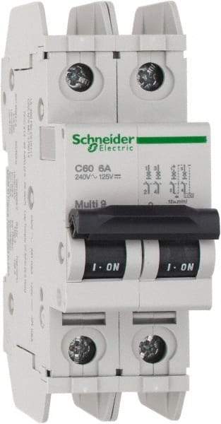 Schneider Electric - 6 Amp, 125 VDC, 240 VAC, 60 VDC, 1 Pole, DIN Rail Mount, Fixed Mount Miniature Circuit Breaker - Thermal Magnetic Trip, Multiple Breaking Capacity Ratings, 73mm Deep x 107mm High x 36mm Wide - Makers Industrial Supply