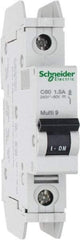 Schneider Electric - 1 Amp, 125 VDC, 240 VAC, 60 VDC, 1 Pole, DIN Rail Mount, Fixed Mount Miniature Circuit Breaker - Thermal Magnetic Trip, Multiple Breaking Capacity Ratings, 73mm Deep x 107mm High x 18mm Wide - Makers Industrial Supply