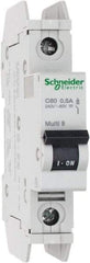 Schneider Electric - 0.50 Amp, 125 VDC, 240 VAC, 60 VDC, 1 Pole, DIN Rail Mount, Fixed Mount Miniature Circuit Breaker - Thermal Magnetic Trip, Multiple Breaking Capacity Ratings, 73mm Deep x 107mm High x 18mm Wide - Makers Industrial Supply