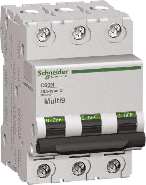 Schneider Electric - 2 Amp, 3 Pole, DIN Rail Mount Standard Circuit Breaker - Multiple Breaking Capacity Ratings, 14-4 (Copper) AWG, 3 Inch Deep x 3.19 Inch High x 2.13 Inch Wide - Makers Industrial Supply