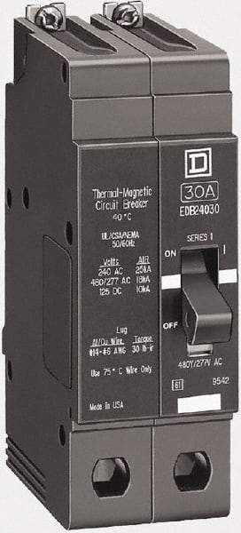 Square D - 30 Amp, 480Y/277 Volt, 2 Pole, Bolt On Miniature Circuit Breaker - 18 kA Breaking Capacity, 12, 14 AWG - Makers Industrial Supply