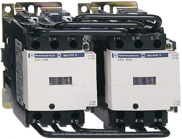 Schneider Electric - 3 Pole, 120 Coil VAC at 50/60 Hz, 65 Amp, Reversible IEC Contactor - Bureau Veritas, CCC, CSA, CSA C22.2 No. 14, DNV, EN/IEC 60947-4-1, EN/IEC 60947-5-1, GL, GOST, LROS, RINA, UL 508, UL Listed - Makers Industrial Supply