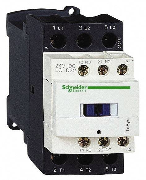 Schneider Electric - 3 Pole, 12 Coil VDC, 32 Amp at 440 VAC and 50 Amp at 440 VAC, Nonreversible IEC Contactor - 1 Phase hp: 2 at 115 VAC, 5 at 230/240 VAC, 3 Phase hp: 10 at 230/240 VAC, 20 at 460/480 VAC, 30 at 575/600 VAC, 7.5 at 200/208 VAC - Makers Industrial Supply