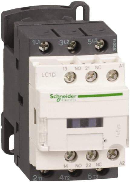 Schneider Electric - 3 Pole, 21 Coil VAC at 50/60 Hz, 12 Amp at 440 VAC and 25 Amp at 440 VAC, Nonreversible IEC Contactor - 1 Phase hp: 1 at 115 VAC, 2 at 230/240 VAC, 3 Phase hp: 10 at 575/600 VAC, 3 at 200/208 VAC, 3 at 230/240 VAC, 7.5 at 460/480 VAC - Makers Industrial Supply