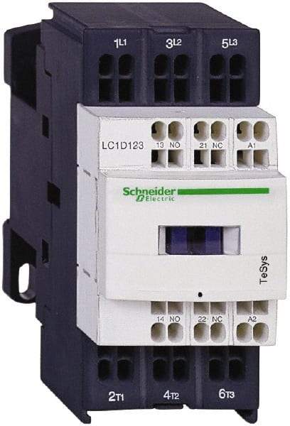 Schneider Electric - 3 Pole, 24 Coil VDC, 18 Amp at 440 VAC and 25 Amp at 440 VAC, Nonreversible IEC Contactor - 1 Phase hp: 1 at 115 VAC, 3 at 230/240 VAC, 3 Phase hp: 10 at 460/480 VAC, 15 at 575/600 VAC, 5 at 200/208 VAC, 5 at 230/240 VAC - Makers Industrial Supply