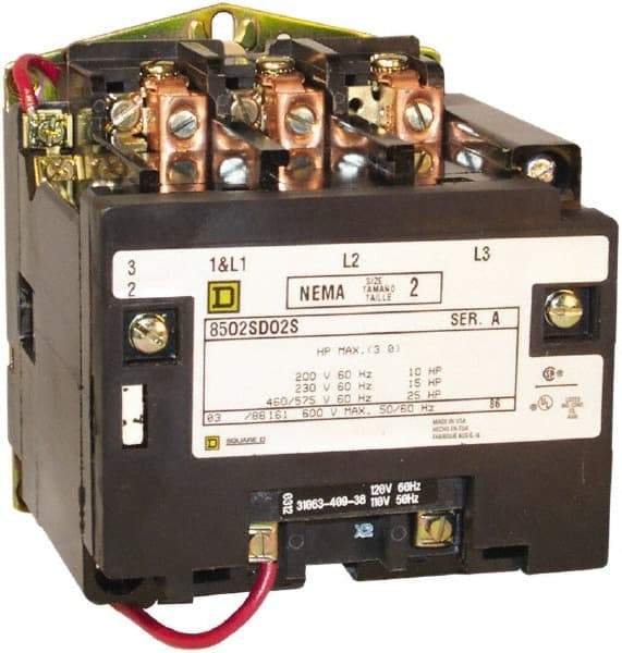 Square D - 3 Pole, 208 Coil VAC at 60 Hz, 45 Amp NEMA Contactor - Open Enclosure, 60 Hz at 208 VAC - Makers Industrial Supply