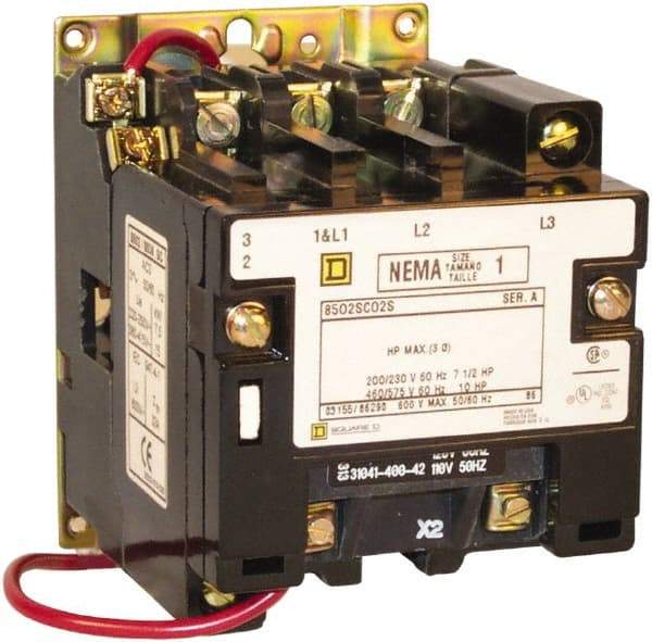 Square D - 5 Pole, 110 Coil VAC at 50 Hz and 120 Coil VAC at 60 Hz, 27 Amp NEMA Contactor - Open Enclosure, 50 Hz at 110 VAC and 60 Hz at 120 VAC - Makers Industrial Supply