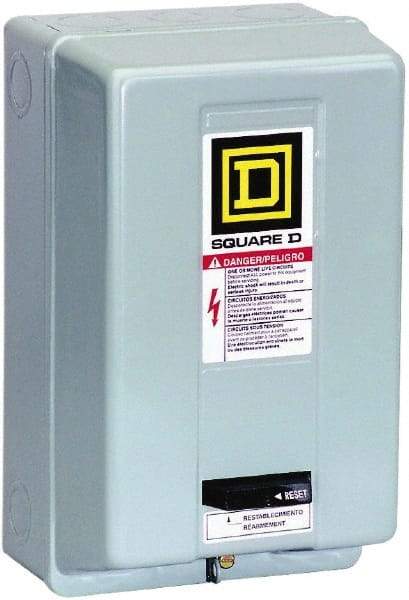 Square D - 110 Coil VAC at 50 Hz, 120 Coil VAC at 60 Hz, 9 Amp, Nonreversible Enclosed Enclosure NEMA Motor Starter - 3 Phase hp: 1-1/2 at 200 VAC, 1-1/2 at 230 VAC, 2 at 460 VAC, 2 at 575 VAC, 1 Enclosure Rating - Makers Industrial Supply