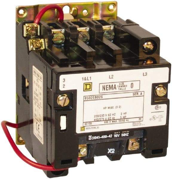 Square D - 1 Pole, 110 Coil VAC at 50 Hz and 120 Coil VAC at 60 Hz, 18 Amp NEMA Contactor - Open Enclosure, 50 Hz at 110 VAC and 60 Hz at 120 VAC - Makers Industrial Supply