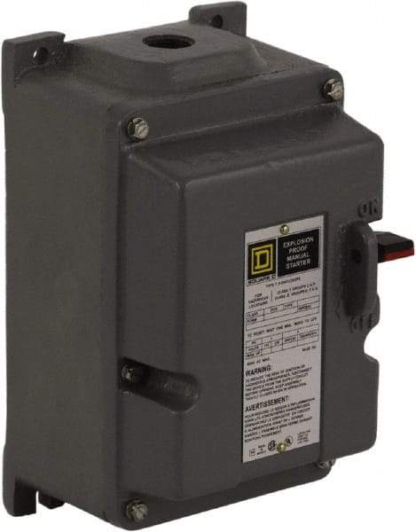 Square D - 3 Poles, 18 Amp, M-0 NEMA, Enclosed Pushbutton Manual Motor Starter - 3 hp at 200 to 230 VAC & 5 hp at 380 to 575 VAC, CSA, NEMA 7/9 & UL Listed - Makers Industrial Supply