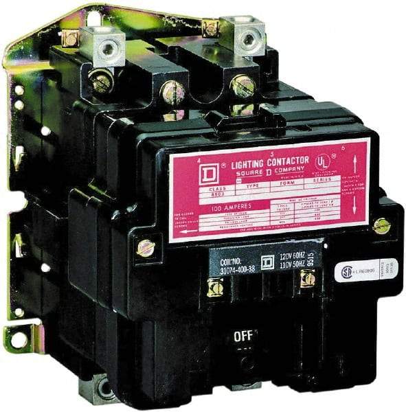 Square D - No Enclosure, 2 Pole, Electrically Held Lighting Contactor - 100 A (Tungsten), 110 VAC at 50 Hz, 120 VAC at 60 Hz - Makers Industrial Supply