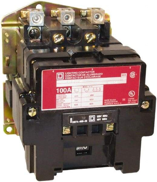 Square D - No Enclosure, 3 Pole, Electrically Held Lighting Contactor - 100 A (Tungsten), 277 VAC at 60 Hz - Makers Industrial Supply