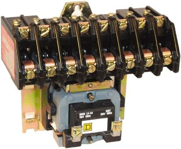 Square D - No Enclosure, 8 Pole, Electrically Held Lighting Contactor - 20 A (Tungsten), 30 A (Fluorescent), 277 VAC at 60 Hz, 8NO Contact Configuration - Makers Industrial Supply