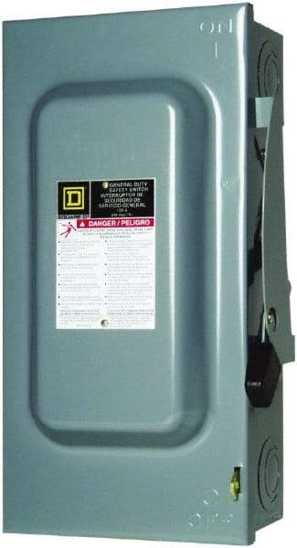 Square D - 100 Amp, 240 V, 2 Pole Fused Safety Switch - NEMA 1, 15 hp at 240 VAC (Single Phase), 30 hp at 240 VAC (Triple Phase), DPST Contact Form - Makers Industrial Supply