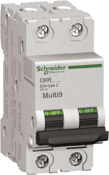 Schneider Electric - 1 Amp, 2 Pole, DIN Rail Mount Standard Circuit Breaker - Multiple Breaking Capacity Ratings, 14-4 (Copper) AWG, 3 Inch Deep x 3.19 Inch High x 1.42 Inch Wide - Makers Industrial Supply