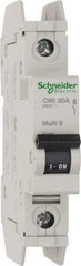 Schneider Electric - 20 Amp, 125 VDC, 240 VAC, 60 VDC, 1 Pole, DIN Rail Mount, Fixed Mount Miniature Circuit Breaker - Thermal Magnetic Trip, Multiple Breaking Capacity Ratings, 73mm Deep x 107mm High x 18mm Wide - Makers Industrial Supply