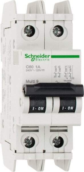 Schneider Electric - 1 Amp, 125 VDC, 240 VAC, 60 VDC, 1 Pole, DIN Rail Mount, Fixed Mount Miniature Circuit Breaker - Thermal Magnetic Trip, Multiple Breaking Capacity Ratings, 73mm Deep x 107mm High x 36mm Wide - Makers Industrial Supply