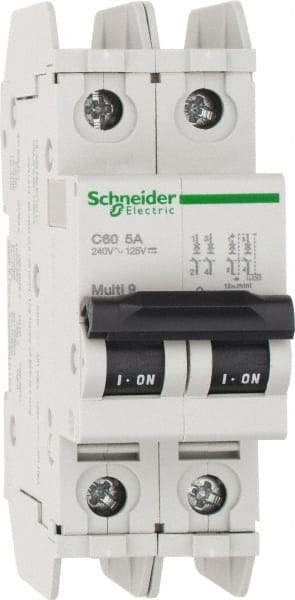 Schneider Electric - 5 Amp, 125 VDC, 240 VAC, 60 VDC, 1 Pole, DIN Rail Mount, Fixed Mount Miniature Circuit Breaker - Thermal Magnetic Trip, Multiple Breaking Capacity Ratings, 73mm Deep x 107mm High x 36mm Wide - Makers Industrial Supply