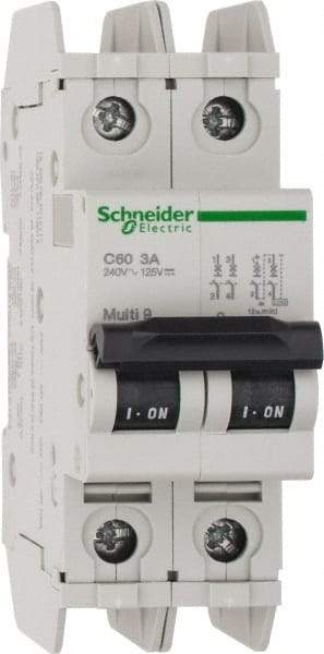 Schneider Electric - 3 Amp, 125 VDC, 240 VAC, 60 VDC, 1 Pole, DIN Rail Mount, Fixed Mount Miniature Circuit Breaker - Thermal Magnetic Trip, Multiple Breaking Capacity Ratings, 73mm Deep x 107mm High x 36mm Wide - Makers Industrial Supply