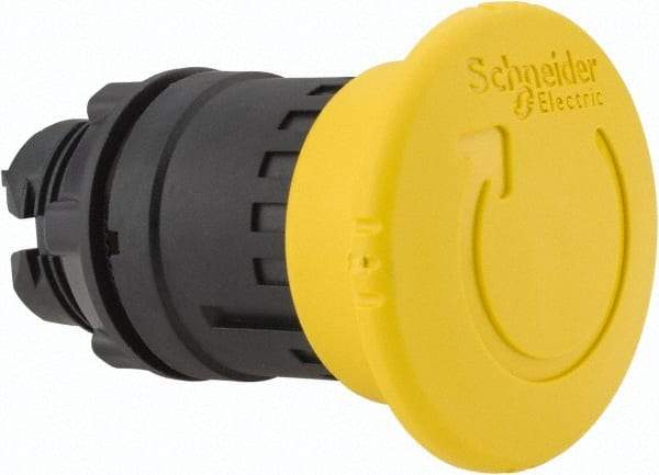 Schneider Electric - 22mm Mount Hole, Extended Mushroom Head, Pushbutton Switch Only - Round, Yellow Pushbutton, Nonilluminated, Maintained (MA) - Makers Industrial Supply