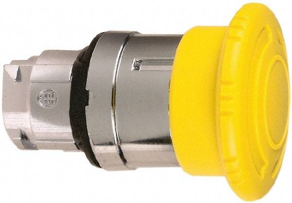 Schneider Electric - 22mm Mount Hole, Extended Mushroom Head, Pushbutton Switch Only - Round, Yellow Pushbutton, Nonilluminated, Maintained (MA) - Makers Industrial Supply