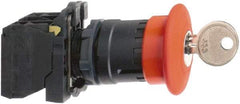 Schneider Electric - 22mm Mount Hole, Extended Mushroom Head, Pushbutton Switch with Contact Block - Round, Red Pushbutton, Maintained (MA), Momentary (MO) - Makers Industrial Supply