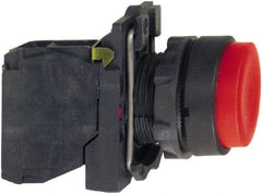 Schneider Electric - 22mm Mount Hole, Extended Straight, Pushbutton Switch with Contact Block - Round, Red Pushbutton, Momentary (MO) - Makers Industrial Supply