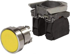 Schneider Electric - 0.87 Inch Mount Hole, Pushbutton Switch with Contact Block - Round, Yellow Pushbutton, Nonilluminated, Momentary (MO), Anticorrosive, Dust Resistant and Vaportight - Makers Industrial Supply