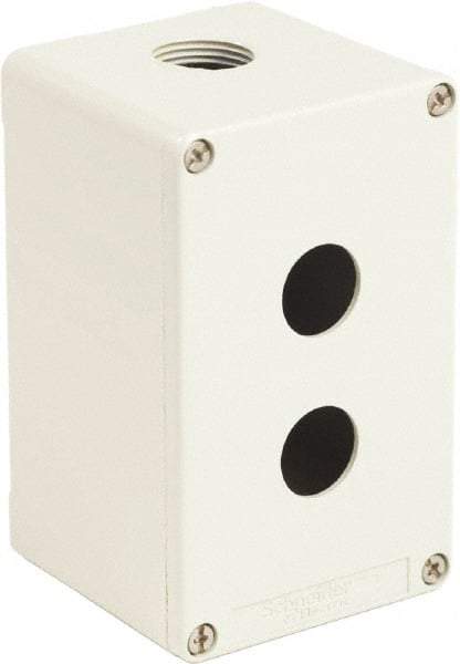 Schneider Electric - 2 Hole, 1.58 Inch Hole Diameter, Zinc Alloy Pushbutton Switch Enclosure - 5.12 Inch High x 3.15 Inch Wide x 3.03 Inch Deep, 4, 13 NEMA Rated - Makers Industrial Supply