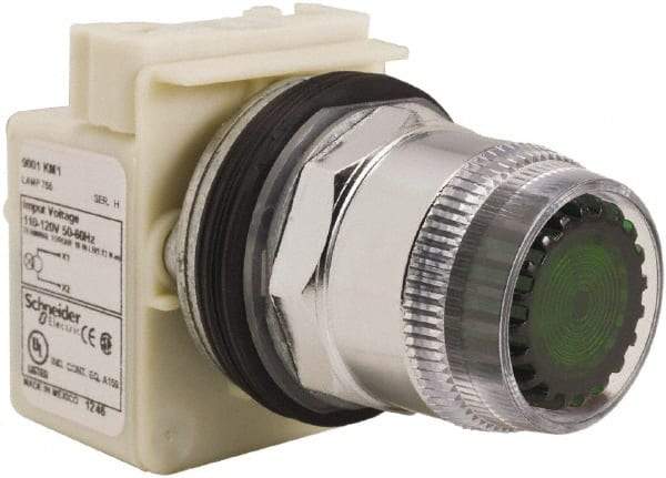 Schneider Electric - 30mm Mount Hole, Extended Straight, Pushbutton Switch Only - Round, Green Pushbutton, Momentary (MO), Weatherproof, Dust and Oil Resistant - Makers Industrial Supply